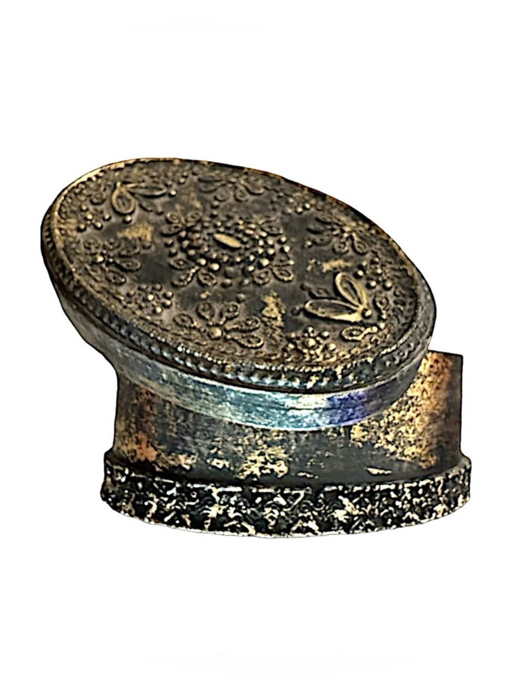 Gold-tone Papier Mache Decorative Trinket Box 6 3/4” Lidded Antique Gold